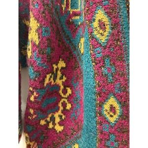 VTG IRKA Jacquard 1980s Wool Blend Floral Open Cardigan Sweater Sz L Art Ro Wear